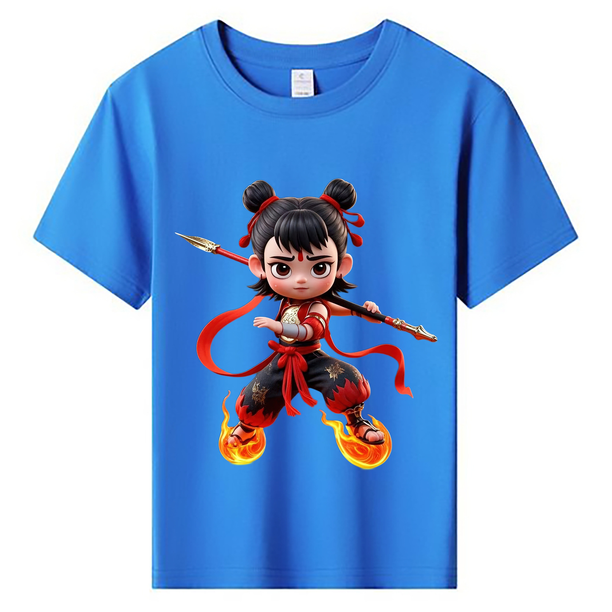 （画像用） Ne Zha 2 ナタ 魔童の大暴れ 綿100％キッズTシャツ（フロントプリント）